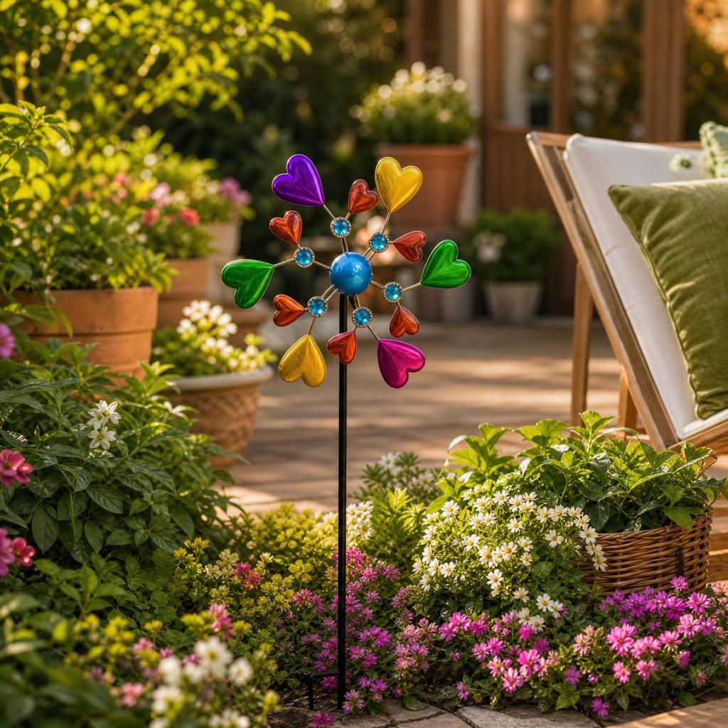 Heart Shaped Windmill Garden Stake 36.6 for Outdoor Yard Patio Decoration
