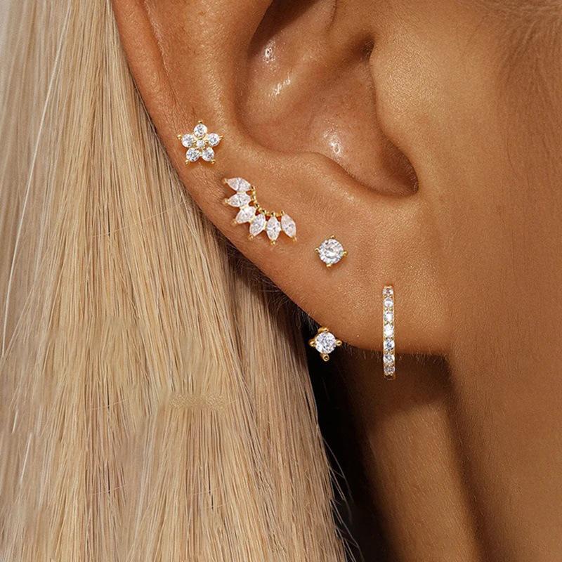 Cross-Border Hot Selling Real Electroplated Zircon Earrings Chic Exquisite Compact Temperamental Design for Women