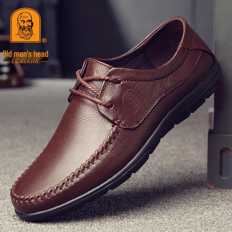 Lao Ren Tou Men s Genuine Leather Lace-Up Loafers - Soft Sole & Surface, Top Layer Cowhide Driving Shoes. 41 темно-коричневого