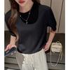 Summer Black Premium Atmosphere Basic Shoulder Short Sleeve T-Shirt Women's Crew Neck Niche Cotton Top