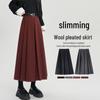 Women's 2024 High-Waisted Wool Pleated Midi Skirt – Autumn/Winter Slimming A-Line