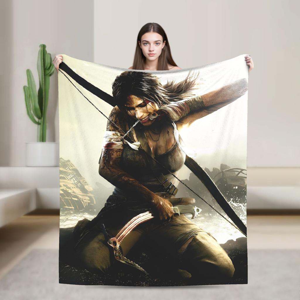 Tomb-Raider Lara Croft Blanket Cover Fleece Survival Video Game Warm Throw Blanket for Sofa Couch Quilt Multi-function