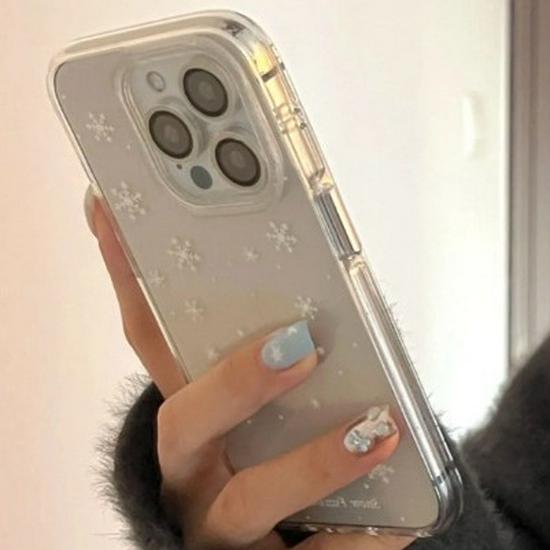 Transparent Glitter Snowflake Apple Phone Case - Compatible with 17 Pro Max & 15/14/12 Models, Soft, Cute Style