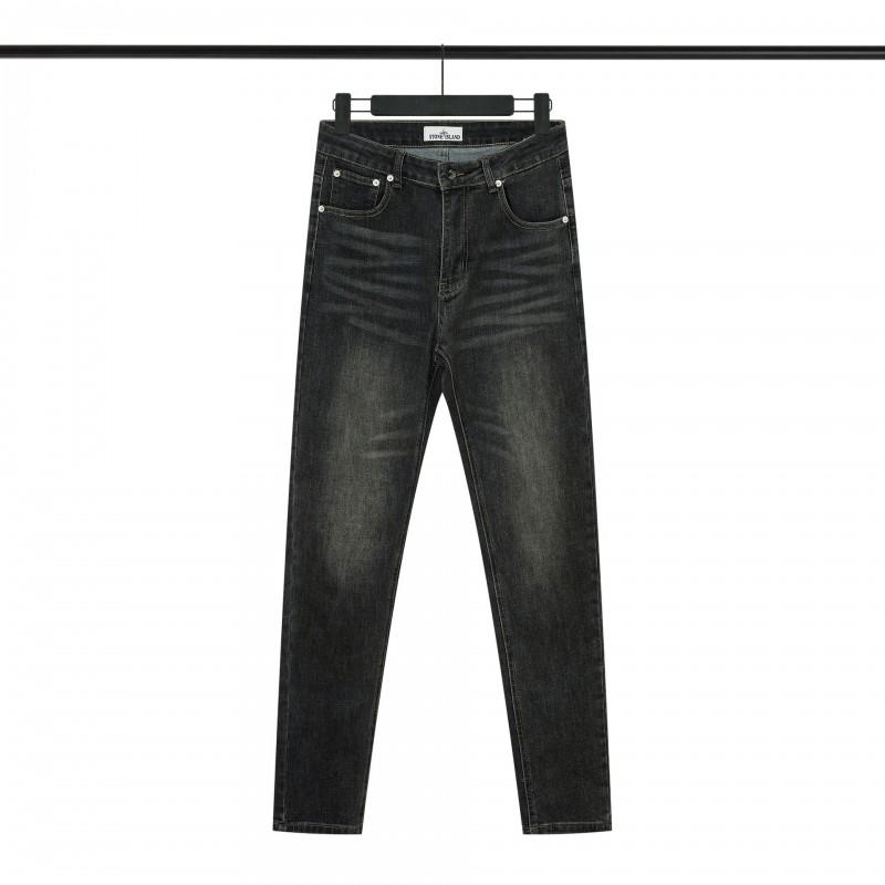 Stone Compass Badge Vintage Washed Straight Leg Jeans Men Casual Pants