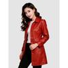 Womens PU Leather Trench Coat Mid-Length Slim Fit Turn-Down Collar Elegant Office Wear 2026