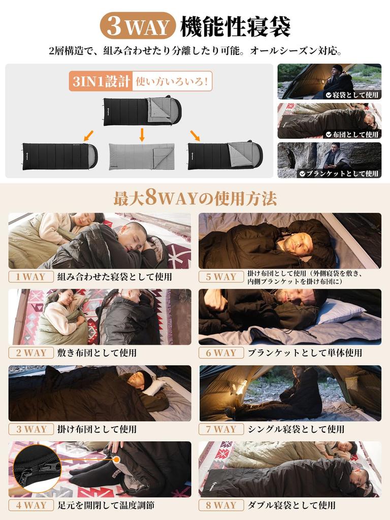 KingCamp Sleeping Bag, Envelope Type Blanket, Blanket for Adults, Breathable, Warm, Compact, All Seasons, Comfortable Temperature 0℃~4℃, Fully