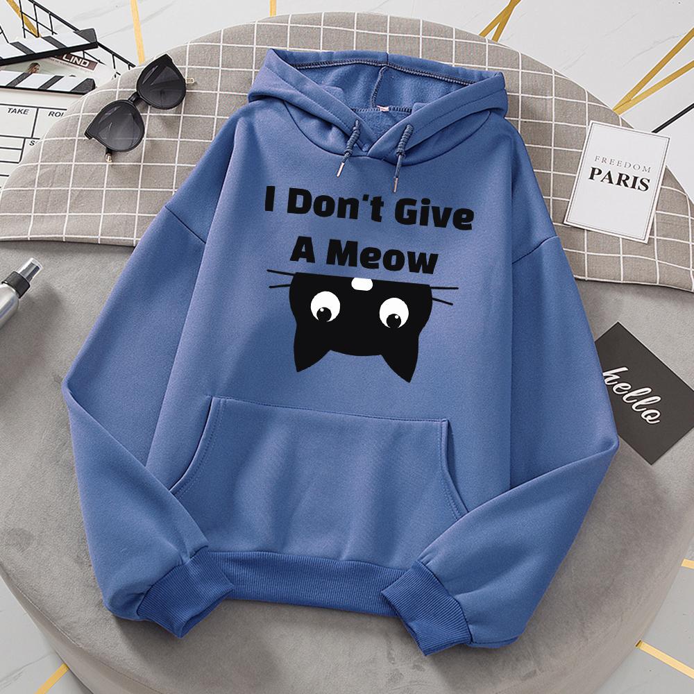I Don'T Give A Meow Black Cat Hoodies Women Oversized Loose Warm Hoody Street Sport Tide Sweatshirt Fashion Comfortable Hooded