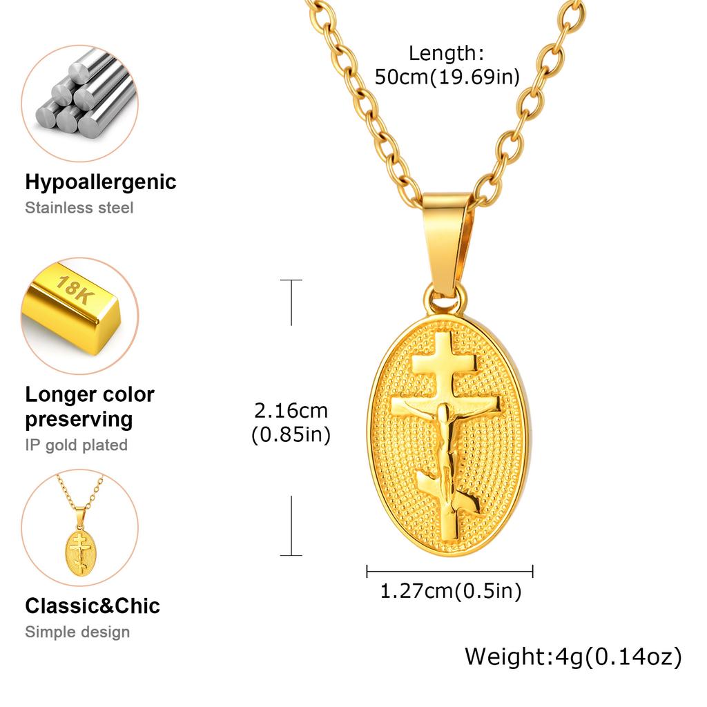 Russian Orthodox Three Bar Cross Pendant Necklace for Women Orthodox Cross Jesus Pendant Stainless Steel Religious Jewelry Gift