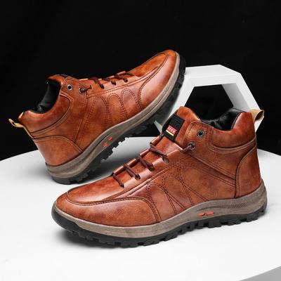 High-top Men's Shoes Mountaineering Large-size Single Shoes Flat-soled Lace-up Trendy Men's Casual Shoes