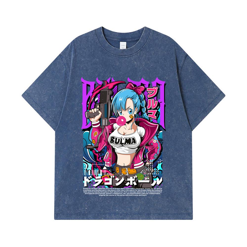 275 GSM Washed T-shirts 100% Cotton Dragon Ball V66 Bulma Print Unisex Heavy Cotton T Shirt