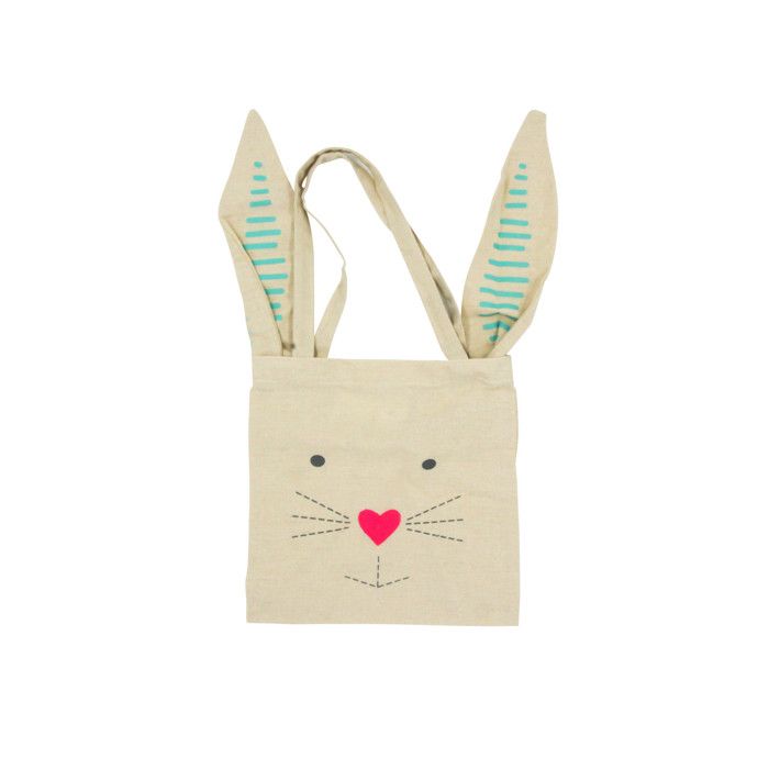 Mini tote bag Lapin en coton, 25 x 25 cm