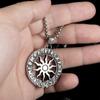 Vintage słońce bóg Apollo naszyjnik moda okrągły Nordic ze stali nierdzewnej Viking Rune naszyjnik mężczyźni biżuteria Amulet prezent