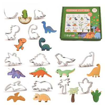 12Pcs/set,Stainless Steel Biscuit Mold, Cartoon Dinosaur Series, Tyrannosaurus, Rex, Pterosaur, Animal Cake Mold, DIY Icing Mold