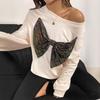 2026 Autumn/Winter Casual Round Neck Sequin Bow Loose Women's Hoodie