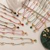 Stainless Steel Half-circle Natural Stone Acorn Pine Cone Pendant Necklace with Hand-knotted Rope Jewelry for Women.