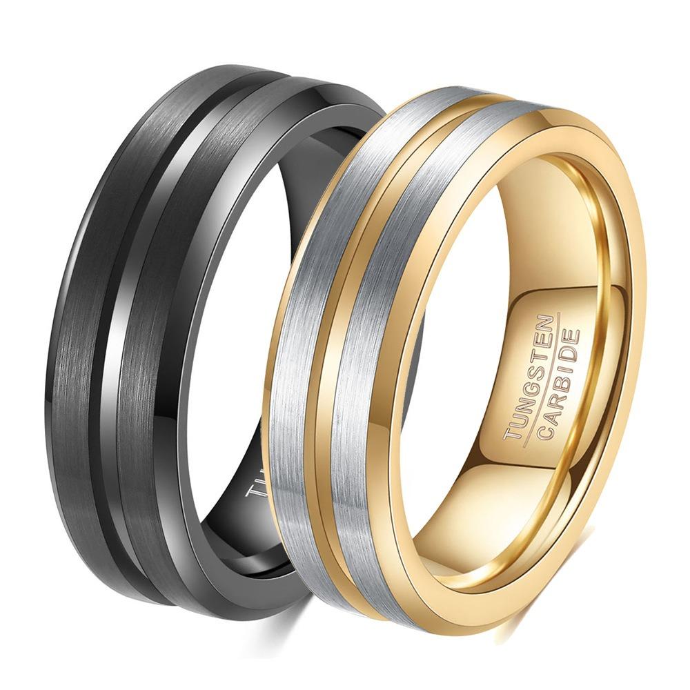 Wolframstahl Schlichter Breiter Ring 6 8mm Gerillt Gebürstet Unisex Zweifarbig Edelstahlring