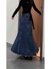 Summer 2025 Women's High-Waisted Denim Skirt - Button-Down, Mid-Length, Side Slit, A-Line, Over-the-Knee Slimming Design