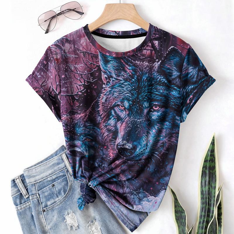 

Wolf Casual Sports Women s T-shirt Round Neck Short Sleeved Loose Fit Casual Breathable Tee Shirts S