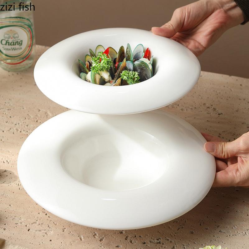 Westliche Keramik Speiseteller Pastateller Essteller Beidseitig Nudelschale Suppenteller Dessertschale Servierteller Tablett