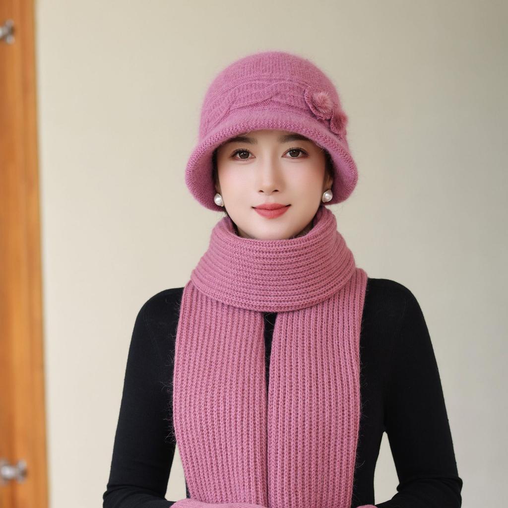 Warm Korean Rabbit Fur Thickened Fashionable Wool Basin Hat for Grandma Autumn and Winter New Style Middle Aged and Elderly Women's Hat