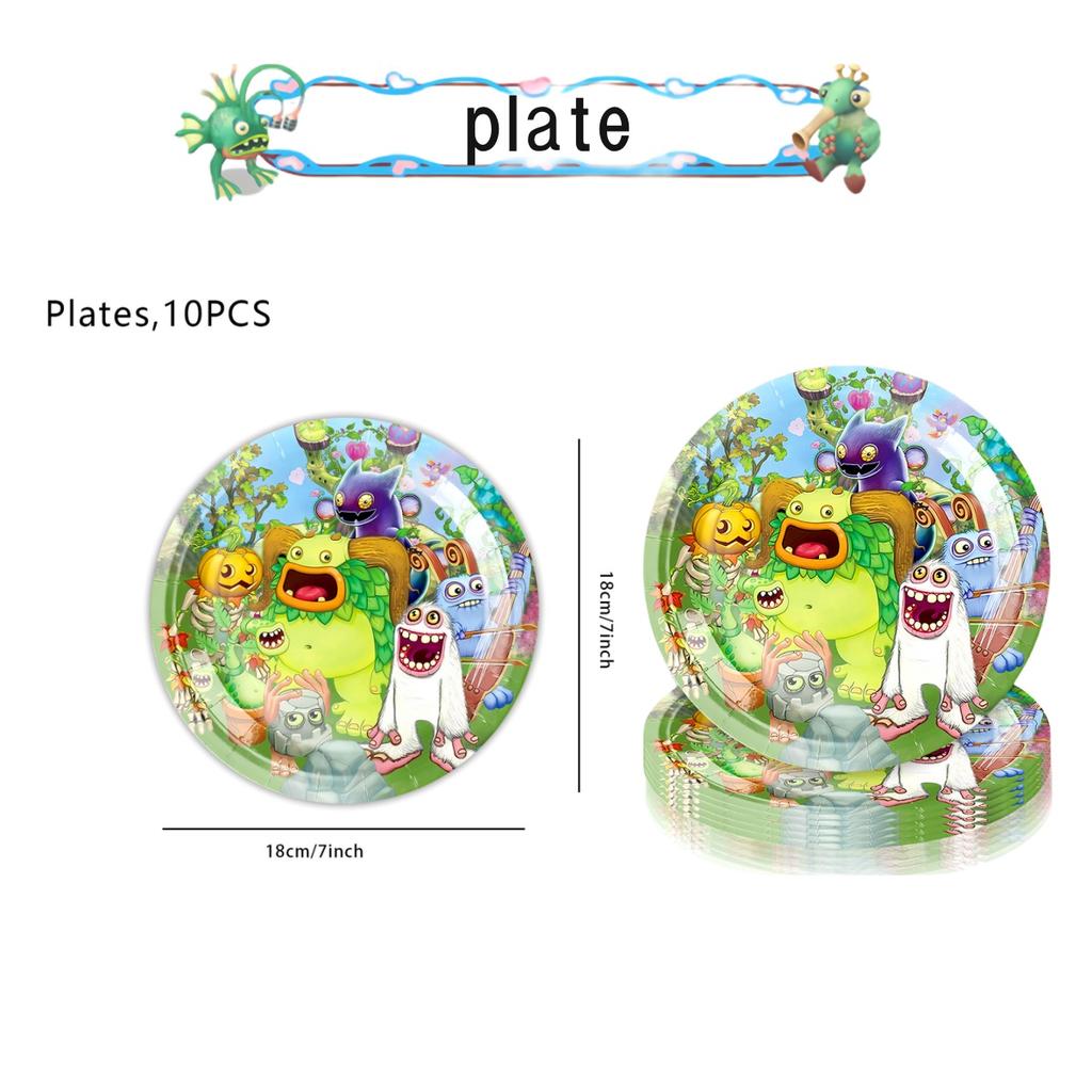 My Singing Monsters Födelsedagsdekorationer 20 personer Engångsservis Duk Tallrik Baby Shower Barnpresent Gåva Pojkfest Tillbehör