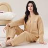 Pajamas women's spring and autumn thickened pure cotton long-sleeved autumn and winter air cotton interlayer thin padded loungewear set