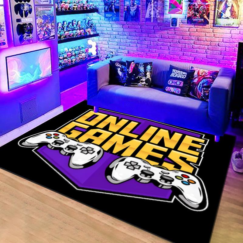 Cyberpunk Gamepad Area Rug Neon Birthday Level Up Carpet For Gamer Gaming Room Decor Cool Play Floor Mat Non-Slip Large Rugs