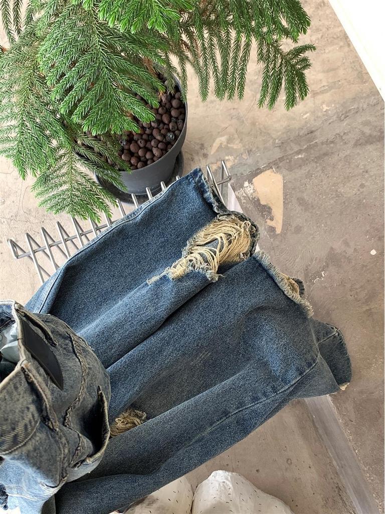 Women's High Waist Retro Wide Leg Ripped Jeans - Summer Floor-Length