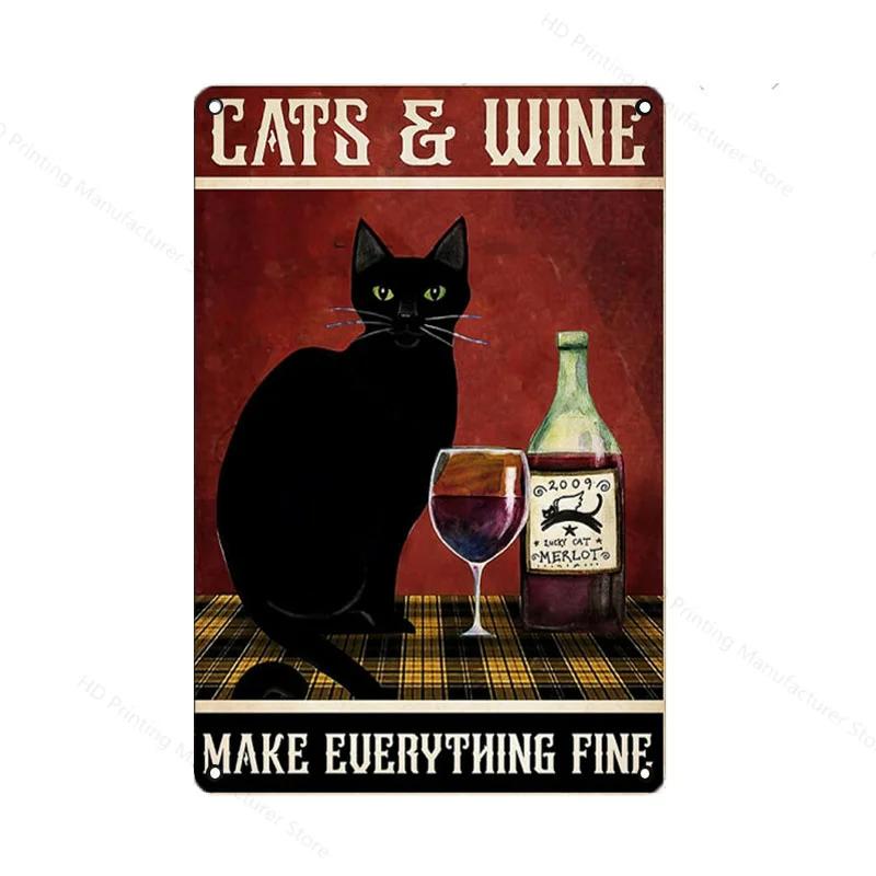 Black Cat Women Metal Sign Vintage 30 *20cm Tin Plaque Coffee Yoga Bedroom Club Decoration Home Vintage Art Plate Wall Poster