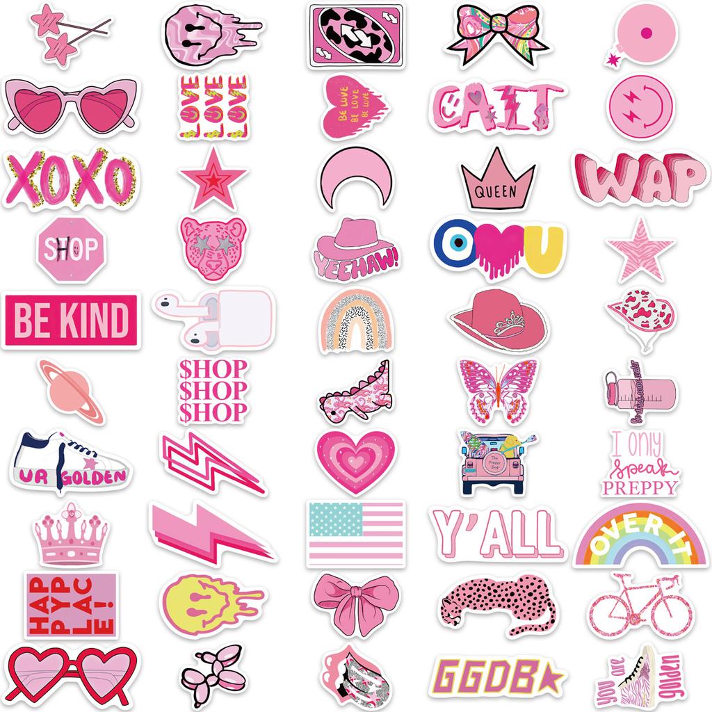 100 Pink College Style Girl Graffiti Stickers Decorate Suitcase DIY Waterproof Stickers