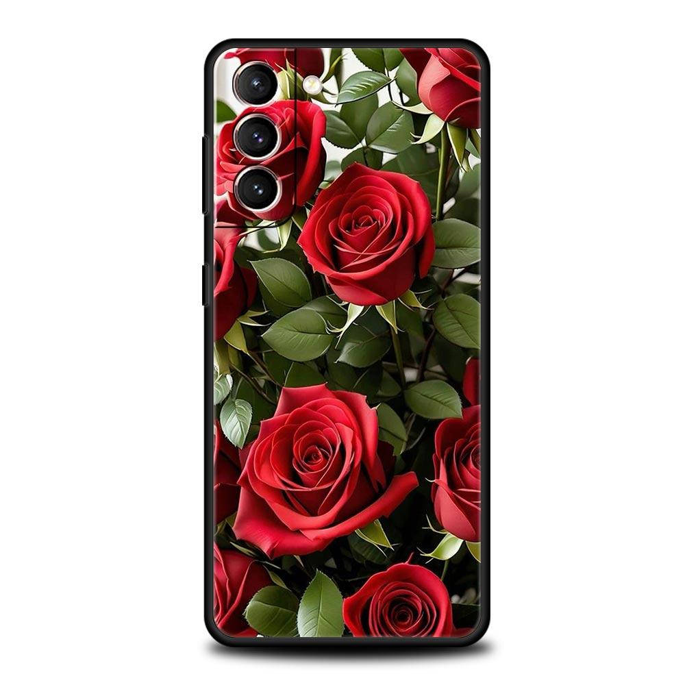 Beautiful Red Rose Flowers Phone Case For Samsung Galaxy S24 S23 S22 S20 Ultra S21 FE 5G S10 S9 Plus S10E S8 Soft Silicone Cover