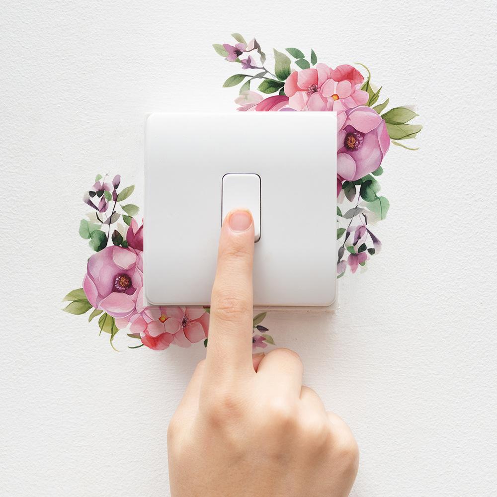 Purple Rose Green Leaf Switch Pasted Bedroom Living Room Wall Beautification Wall Sticker