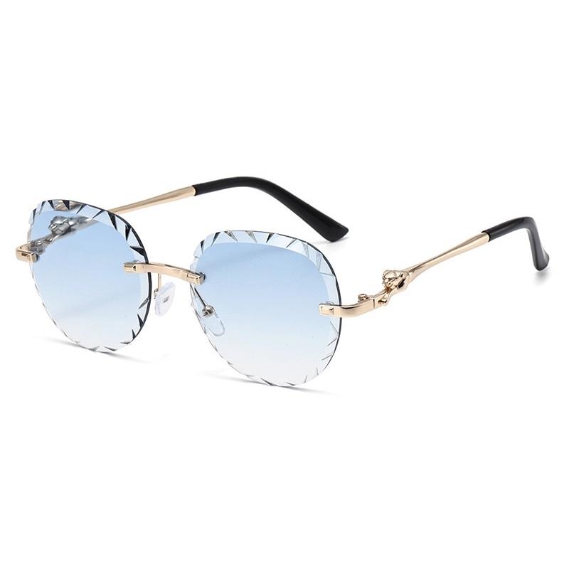 New Luxury Frameless Round Gradient Women Sunglasses  Personality Leopard Head Wave Pattern Design Men Trend Glasses Uv400