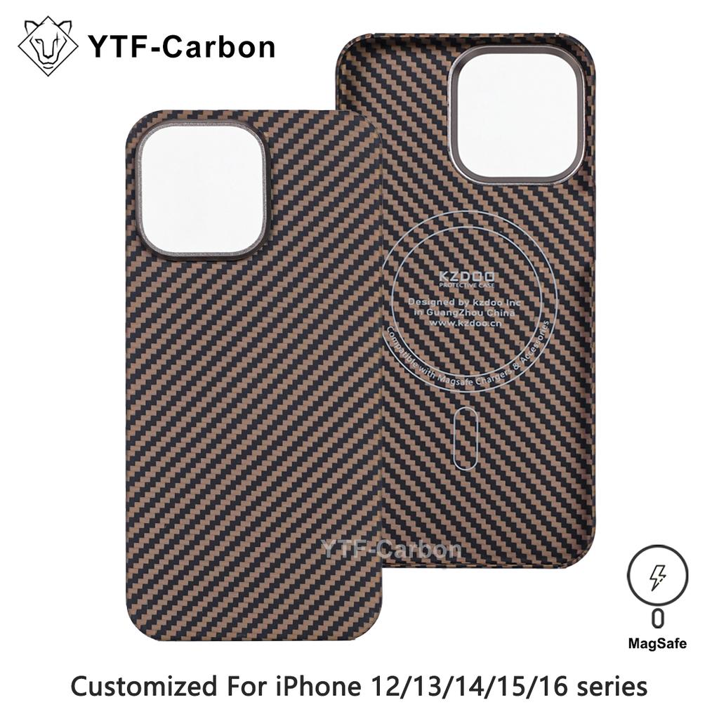 YTF For iPhone 12 Pro Max/13 Pro/14 Pro Max/15 Pro Max/16 Pro Max Genuine Carbon Fiber Aramid Case Ultra Thin Protective Cover