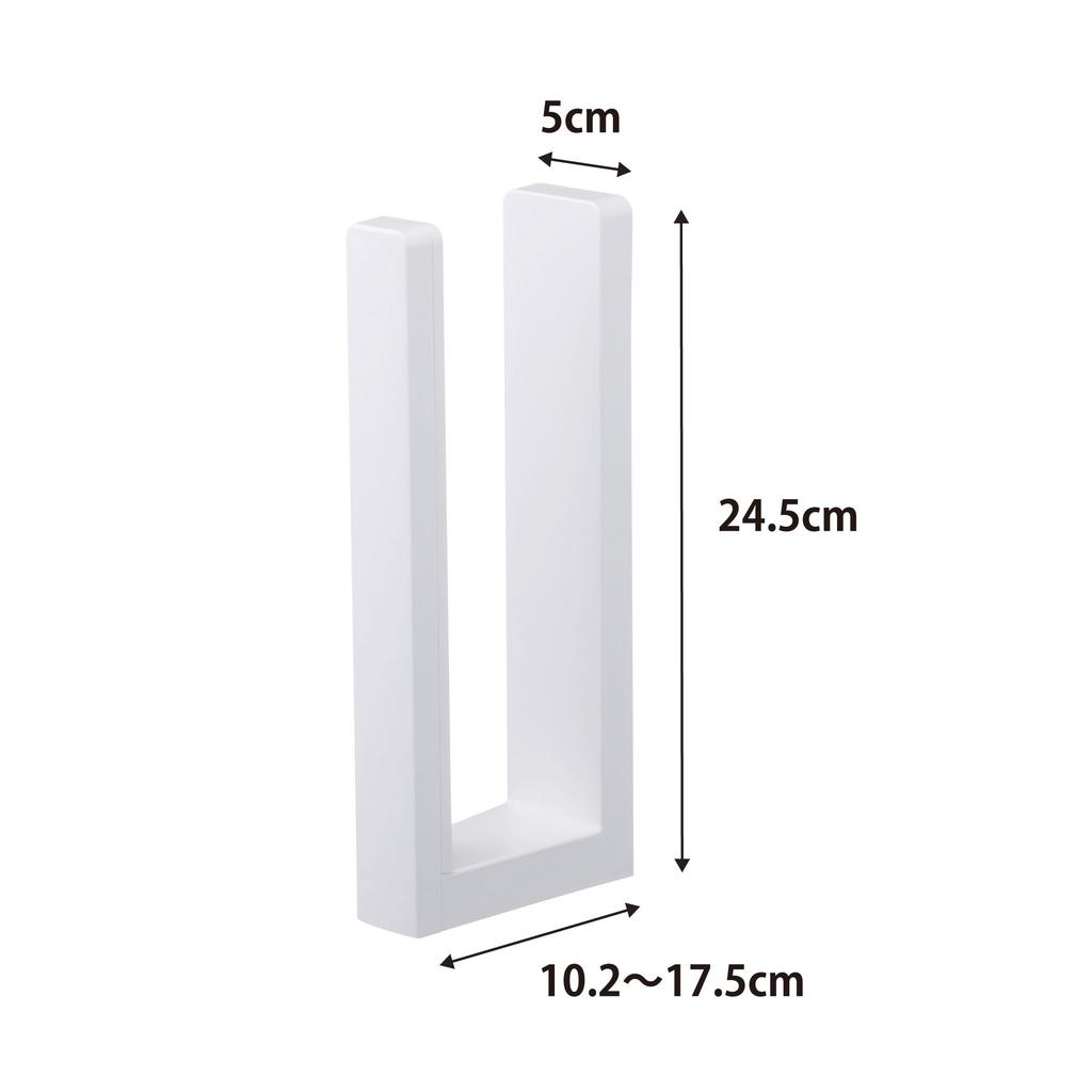 Yamazaki Tower Kitchen Paper Holder with Stopper, Magnetic, White, Approx. W5 x D10.2-17.5 x H24.5cm, One-Hand Tear, Model 3398
