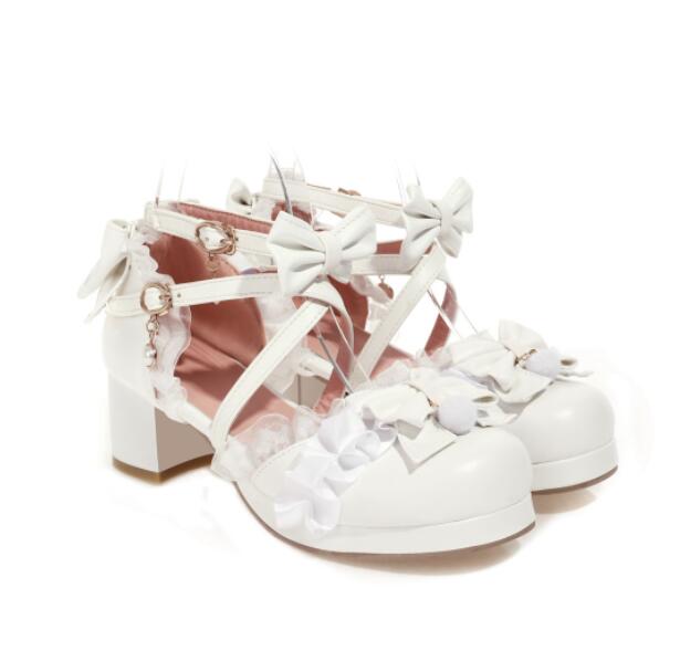 Süße Perle Schleife Mädchenschuhe 2025 Damen Absätze Plateau Spitze Prinzessin Mary Jane Lolita Schuhe Party High Heels Damen Pumps30-43