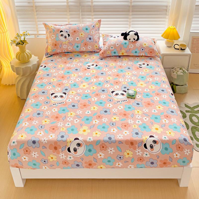 Washed Cotton Fitted Sheet with Elastic Bands Non Slip Adjustable Mattress Cover Printed  Pure Cotton  for Double King Queen