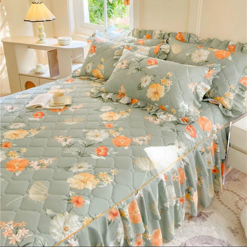 1pc Thicken Bed Skirt Floral Style Bed Linen Double Layered Lace Bed Cover Home Bedspread faldones de cama (No Pillowcase)