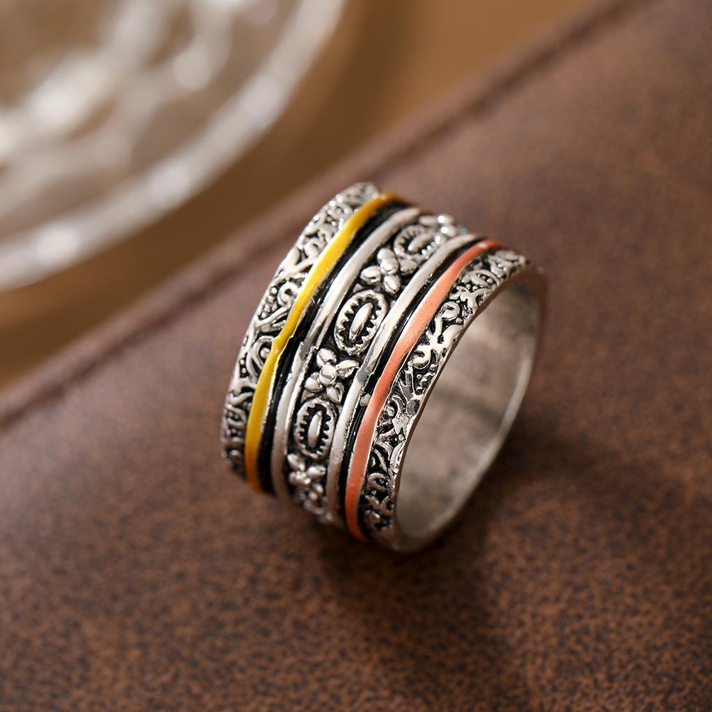 Bohemian Retro Ethnic Style Vintage Carved Ring Copper Material Women Niche Ring For Daily Matching