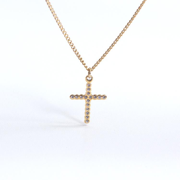 Korean Dongdaemun Choker: Titanium Steel Cross Necklace with Zircon Pendant, High Polish Ins Style