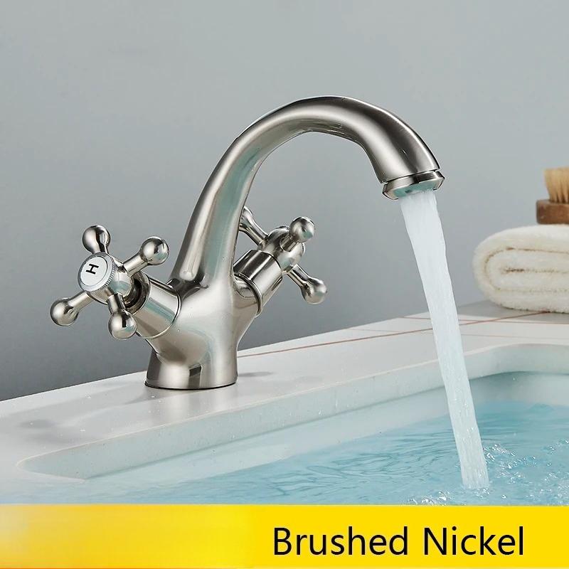 Senlesen Antique Faucet Bathroom Basin Faucet Two Handles Washbasin Taps Solid Brass Deck Mounted Hot Cold Water Mixer Tap,Gold