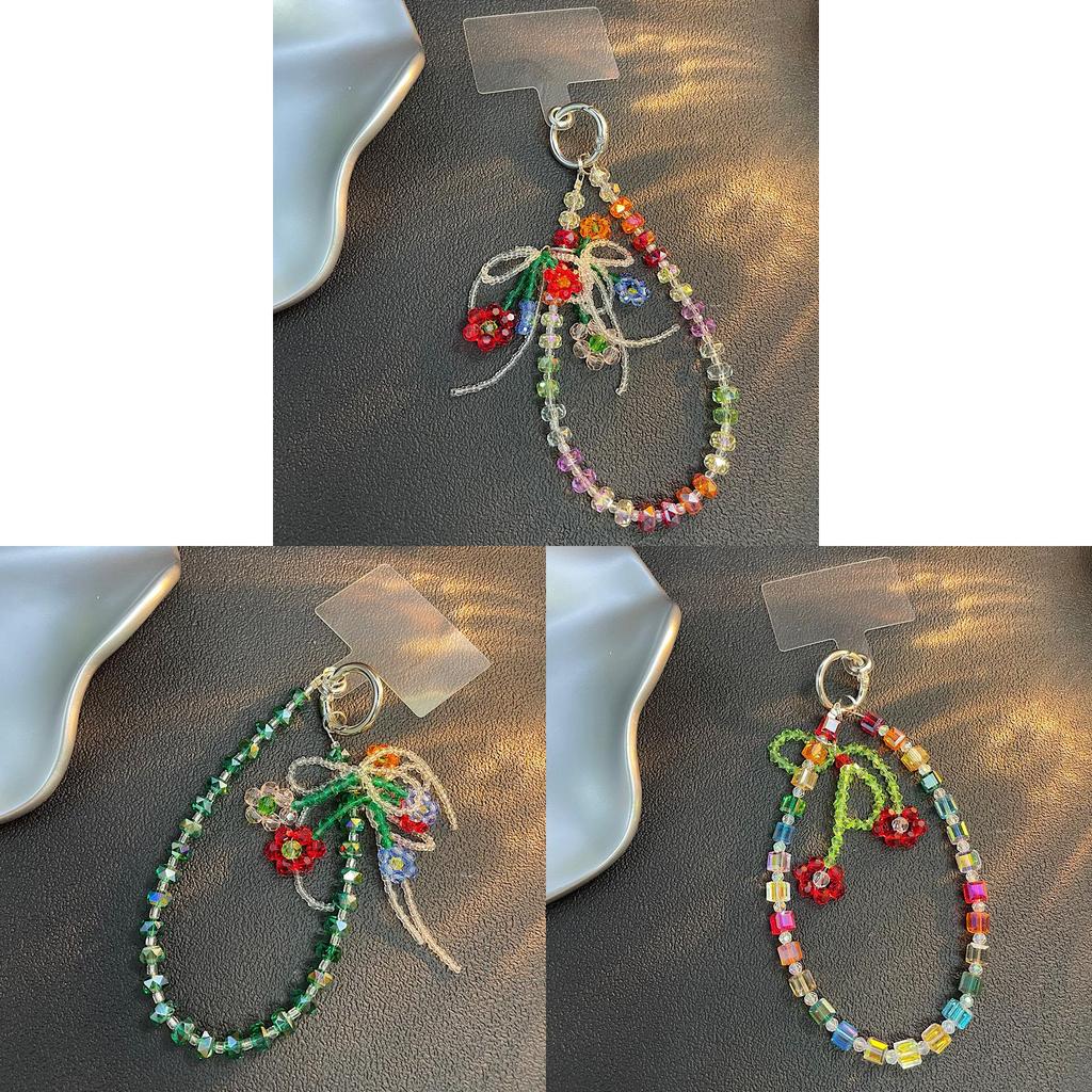 Handmade Green Beaded Flower Phone Chain With Crystal Tassels For Women And Men