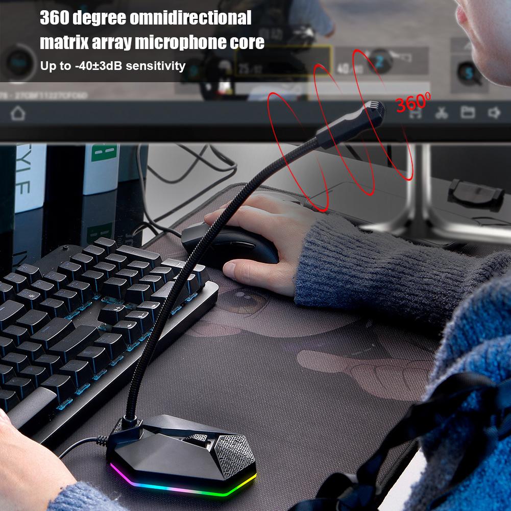 Computer Microphone RGB USB Bendable 360 Degree Omnidirectionnel Drive Free PC Desktop Mike