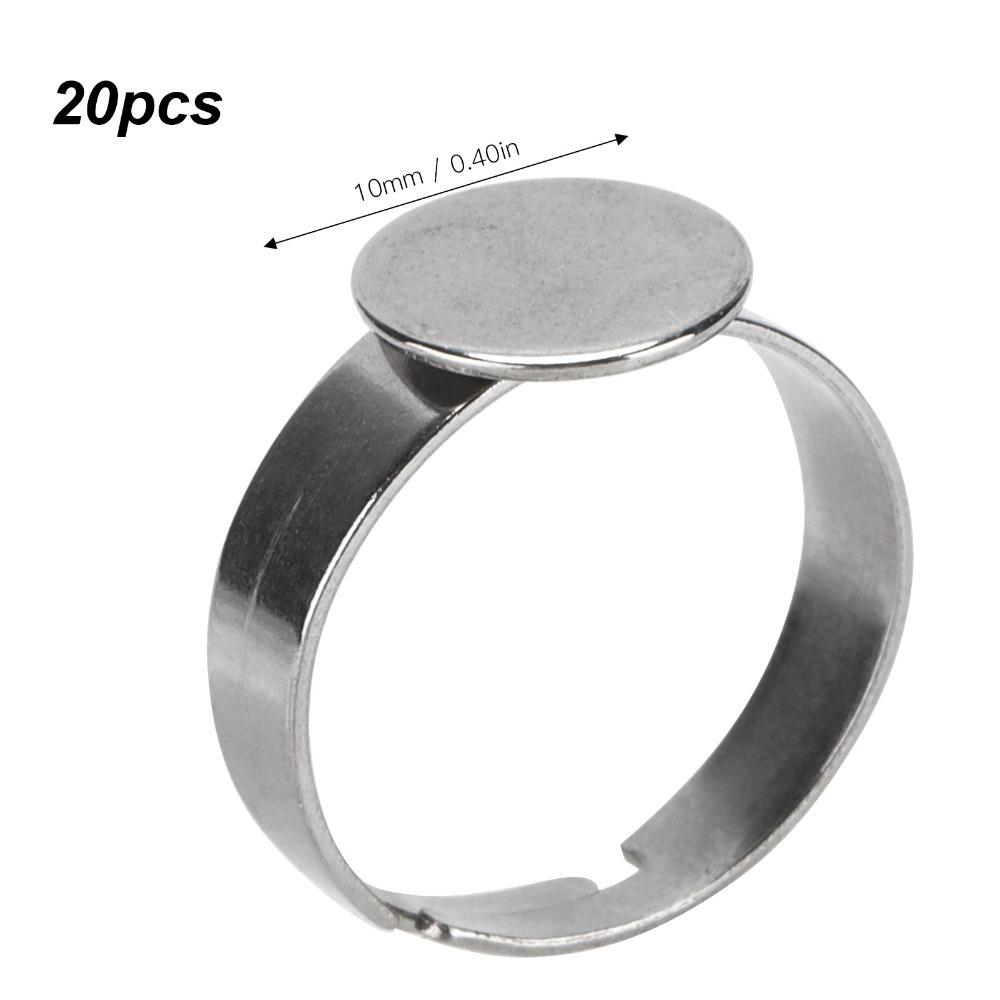 20pcs Stainless Steel Adjustable Rings Flat Base Flat Rings Jump Rings Blank Rings Jewelry Craft