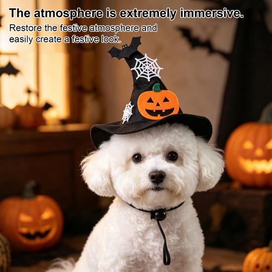 huaqianguhh Halloween Dog Hat, Adjustable Cat Witch Pumpkin Bat Cobweb Pet Hat for Small Medium Dogs Cats Holiday Costume Photo Prop