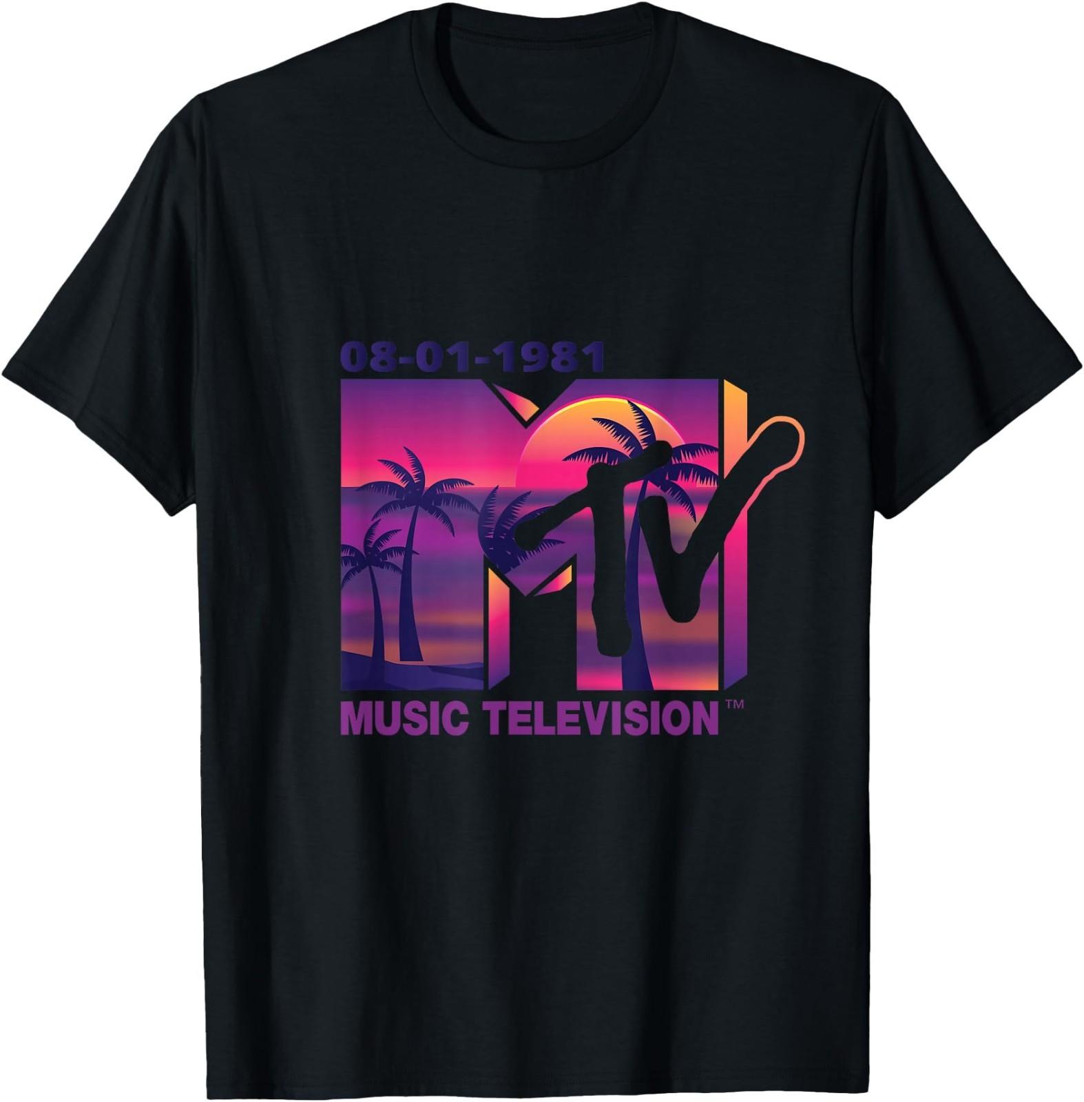 The Official 1981 MTV Logo with Purple Palms in the Sunset T-Shirt XXXL