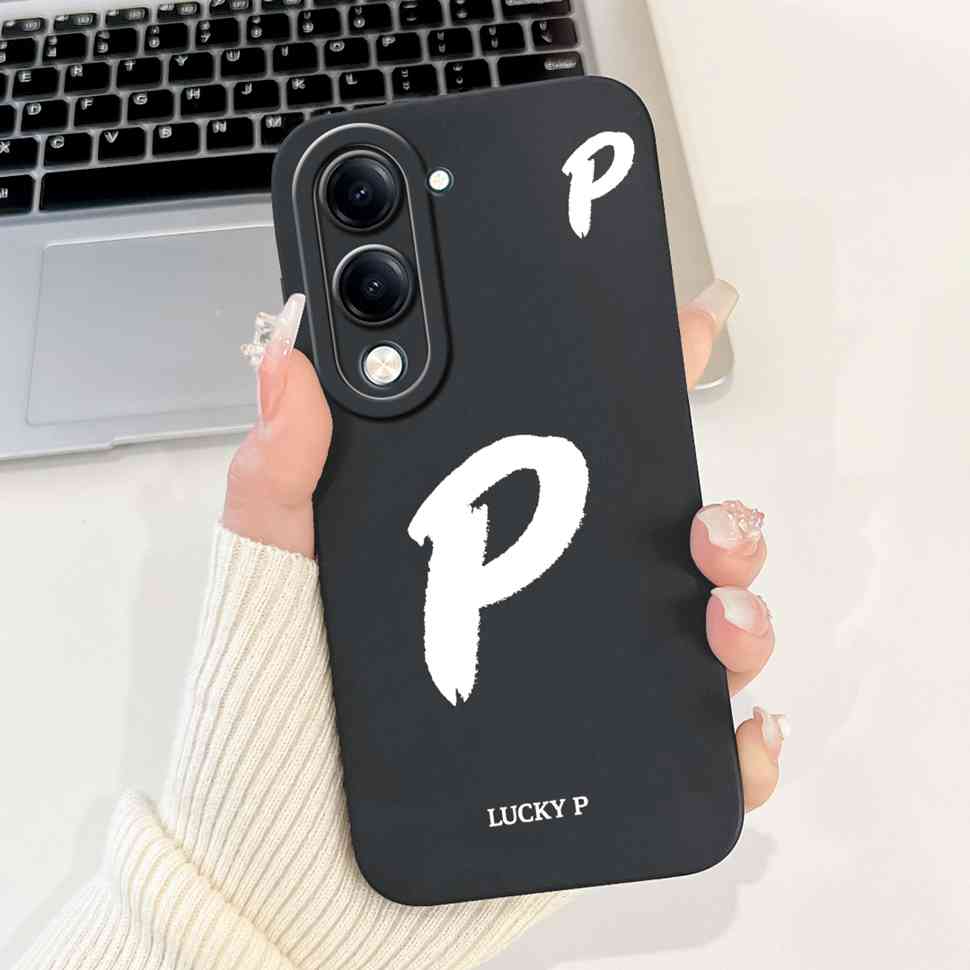 For Vivo Y04 Y 04 4G Case Black Shell Letters A-Z Soft Silicone Back Cover For Vivo Y04 4G 6.74" Protective Phone Cases Fundas
