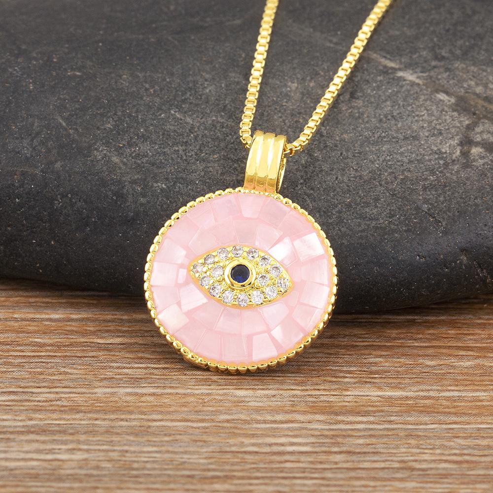 

Nidin New Trendy Round Shape Evil Eye Inlaid Zircon Pendant Necklace For Women Birthday Party Luxury Chain Choker Jewelry Gifts рожевий