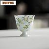 2pc/lot Hand Drawn Osmanthus Blue High Foot Teacup Zen Tea Bowl Mug Tea-tasting Fragrance Cup Jianzhan Master Cups Supplies 90ml