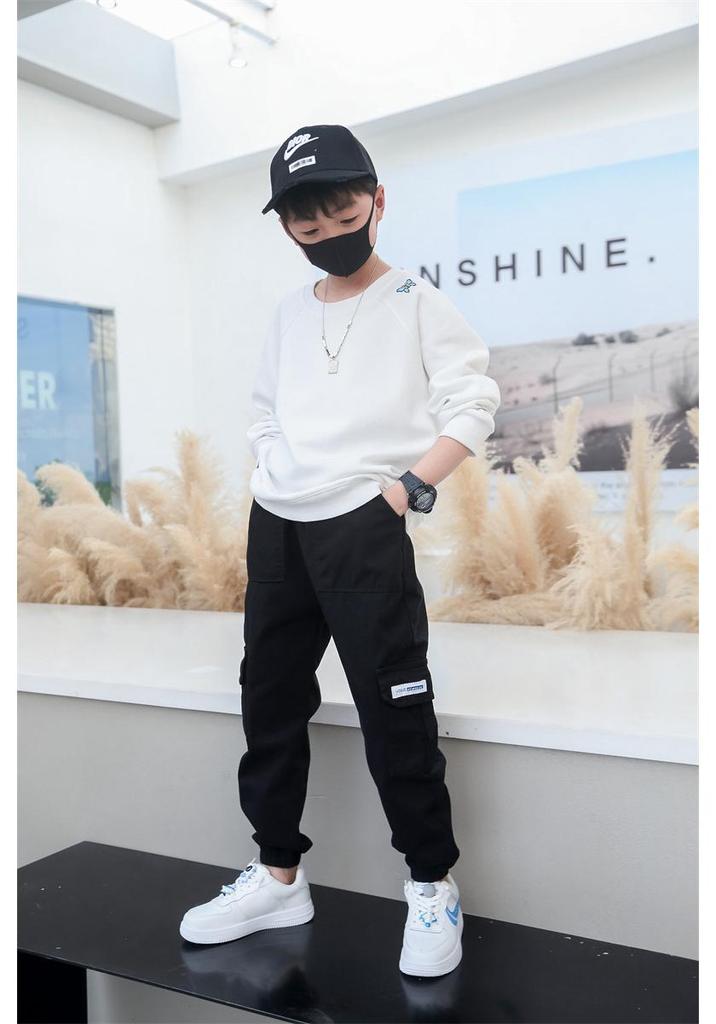 Boys' 2024 Spring/Autumn Military-Style Cotton Pants for Medium & Large Children